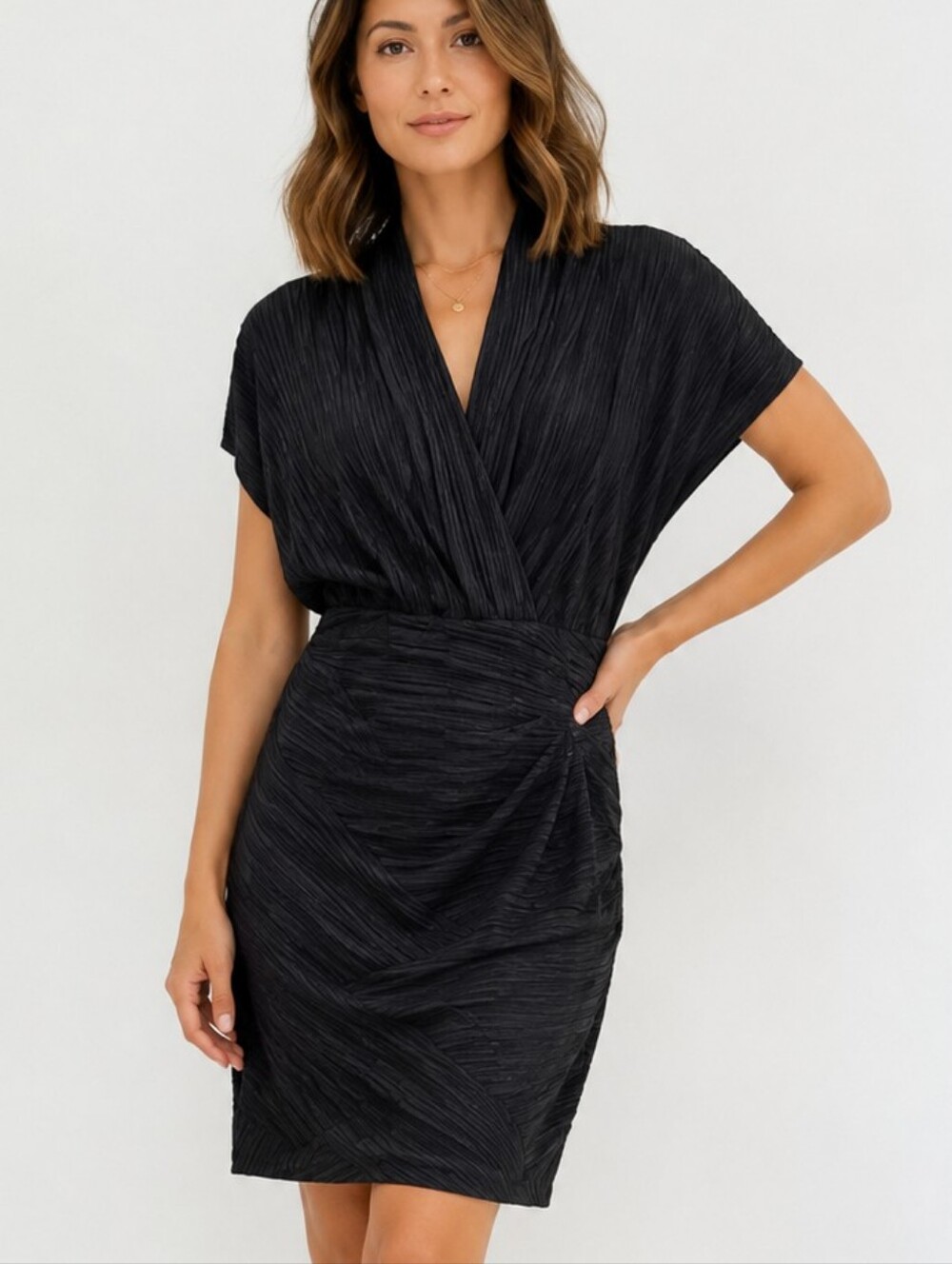RACHEL Rachel Roy crinkle black cocktail dress